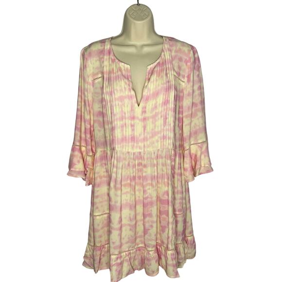 Julie‎ Brown NYC Cool Whip Rocky Pintuck V Neck Mini Dress Pink Coastal Relax L - Picture 2 of 16
